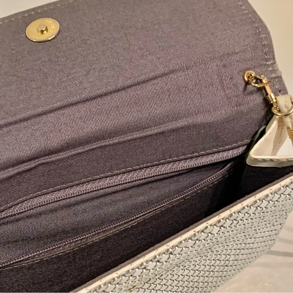 Vintage Whiting and Davis White Metal Mesh Cross Body Shoulder Bag Leather Strap - Picture 8 of 15